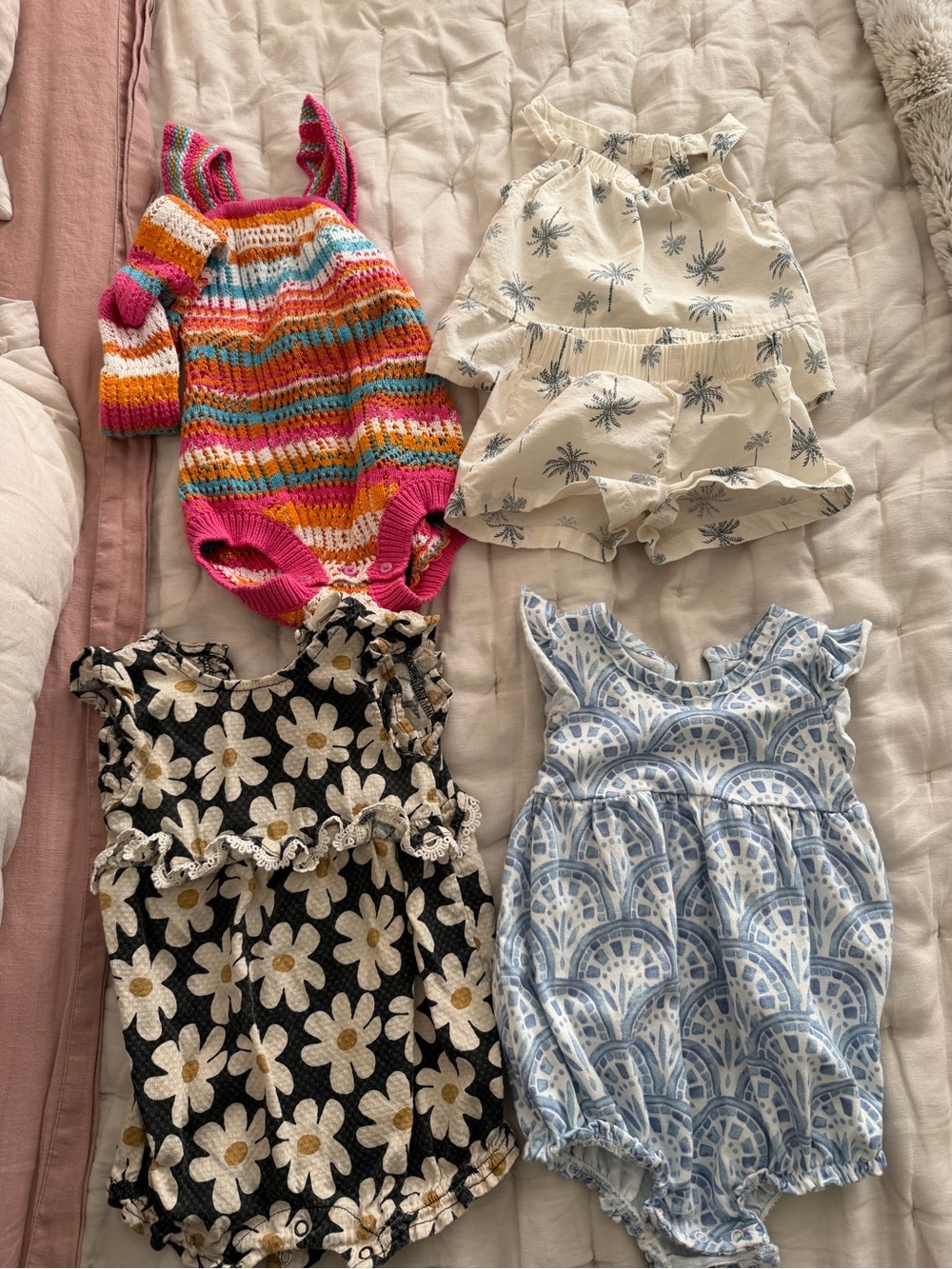 Mixed Baby Rompers Pack - Multicolor Knit + Floral & Palm Prints